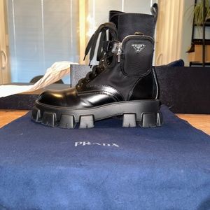 Prada Monolith Brushed leather and nylon boots